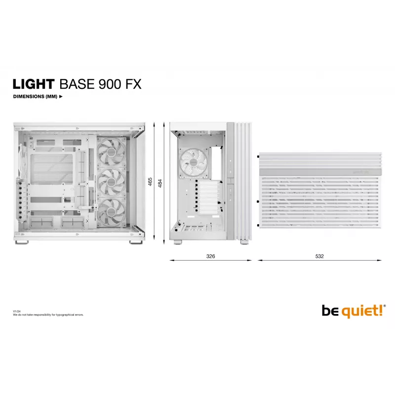 Obudowa PC bequiet! LIGHT BASE 900 FX Full Tower Biała — Full Tower, XL-ATX, wentylatory RGB, GPU do 49,5 cm, cooler CPU do 190 mm