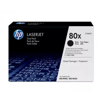 HP 80X 2-pak, wysoka wydajność, czarny, oryginalny toner do LaserJet