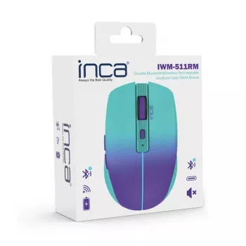 Mysz bezprzewodowa INCA Iwm-511rm - RF bezprzewodowa + Bluetooth + USB Type-C - 1600 dpi - 6 przycisków - zielono-fioletowa