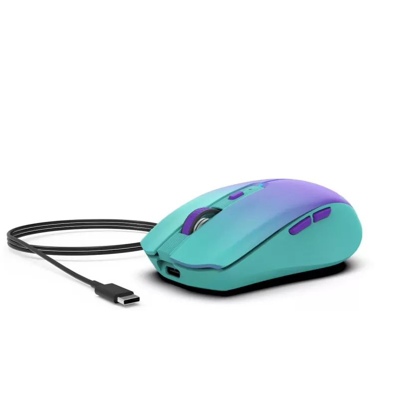 Mysz bezprzewodowa INCA Iwm-511rm - RF bezprzewodowa + Bluetooth + USB Type-C - 1600 dpi - 6 przycisków - zielono-fioletowa