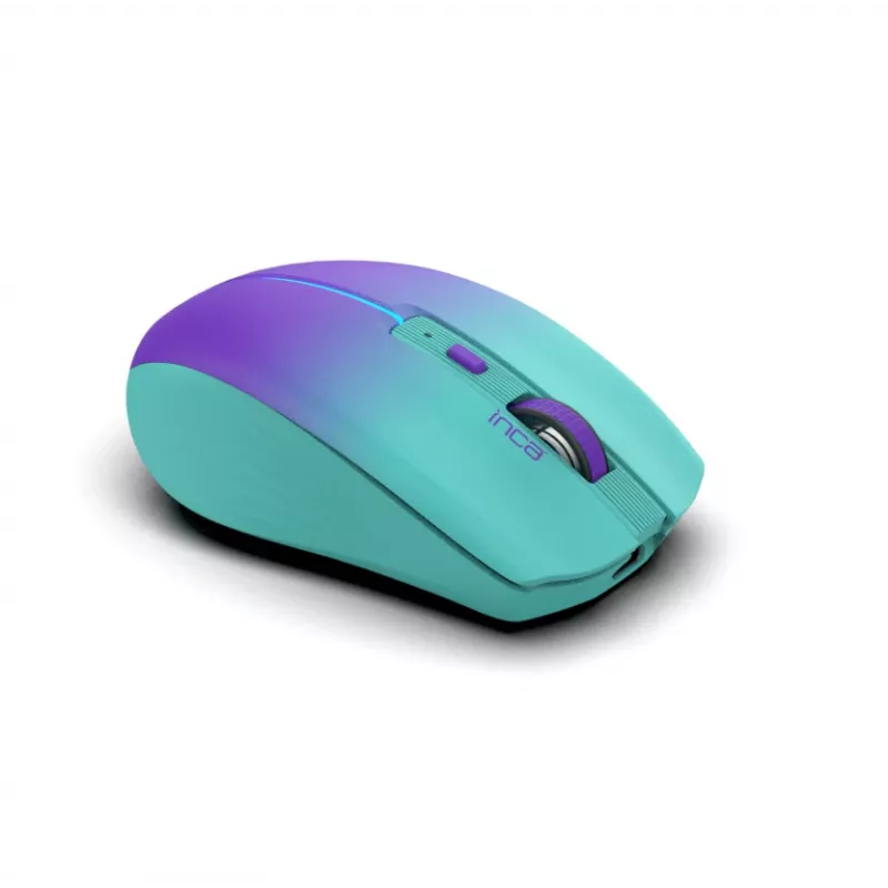 Mysz bezprzewodowa INCA Iwm-511rm - RF bezprzewodowa + Bluetooth + USB Type-C - 1600 dpi - 6 przycisków - zielono-fioletowa