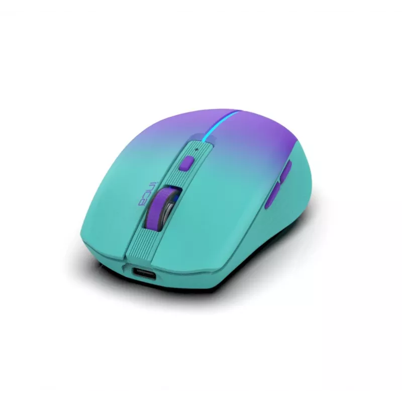 Mysz bezprzewodowa INCA Iwm-511rm - RF bezprzewodowa + Bluetooth + USB Type-C - 1600 dpi - 6 przycisków - zielono-fioletowa
