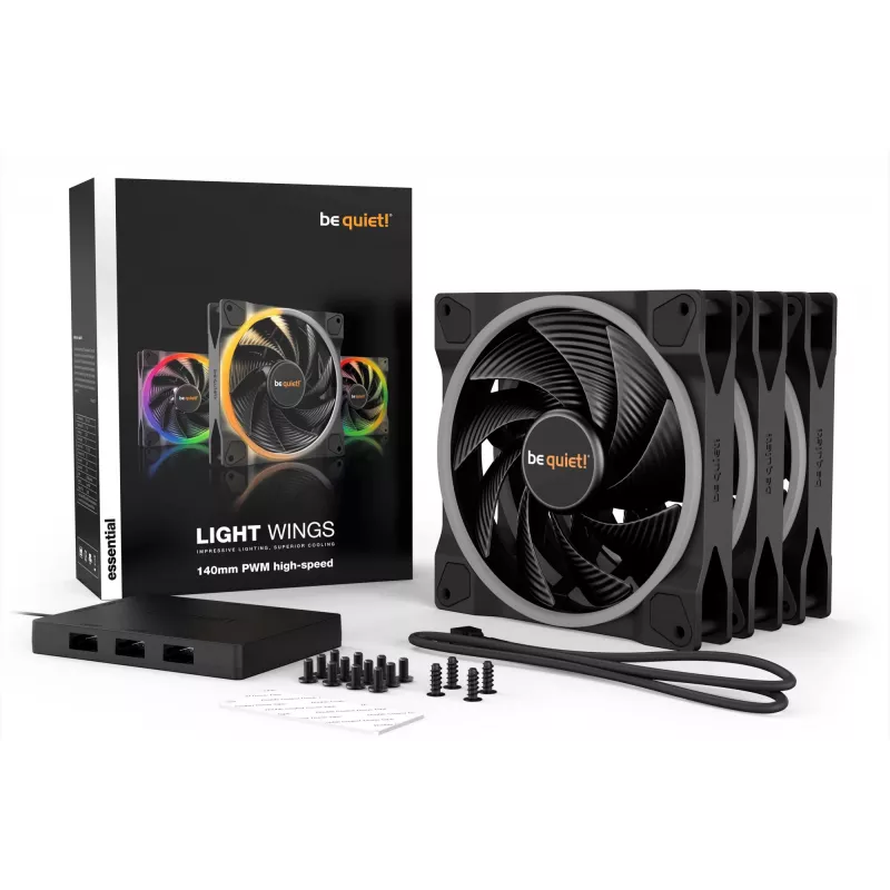 be quiet Light Wings 140mm ARGB PWM High Speed Fan Czarny 3 Pack