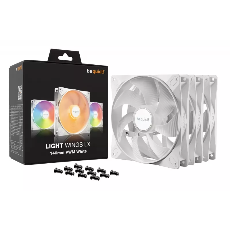 bequiet! LIGHT WINGS LX 140mm PWM 3-Pack Biały — wentylatory 140×25 mm, 1200 RPM, 95 m³/h, diody RGB