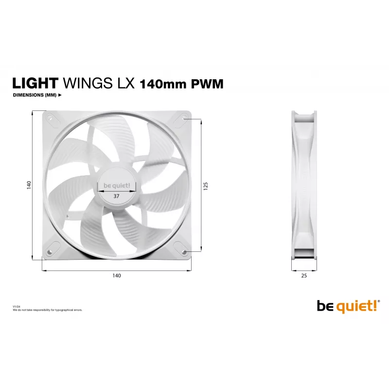 bequiet! LIGHT WINGS LX 140mm PWM 3-Pack Biały — wentylatory 140×25 mm, 1200 RPM, 95 m³/h, diody RGB