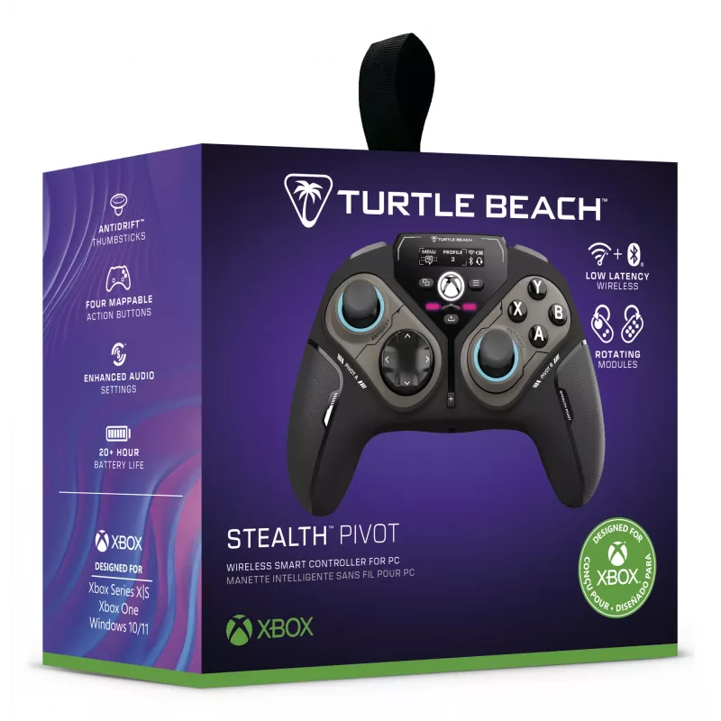 Bezprzewodowy inteligentny kontroler do gier Turtle Beach Stealth Pivot z obrotowymi modułami, wyświetlaczem, drążkami hallotronowymi, programowalnymi przyciskami na PC, Xbox Series X|S i Xbox One