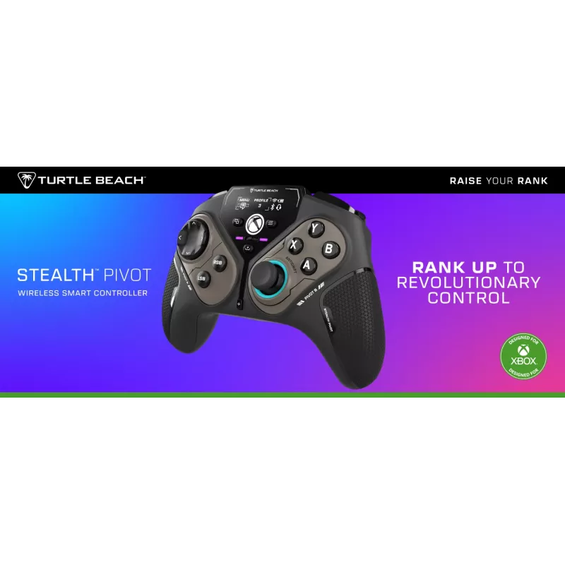 Bezprzewodowy inteligentny kontroler do gier Turtle Beach Stealth Pivot z obrotowymi modułami, wyświetlaczem, drążkami hallotronowymi, programowalnymi przyciskami na PC, Xbox Series X|S i Xbox One