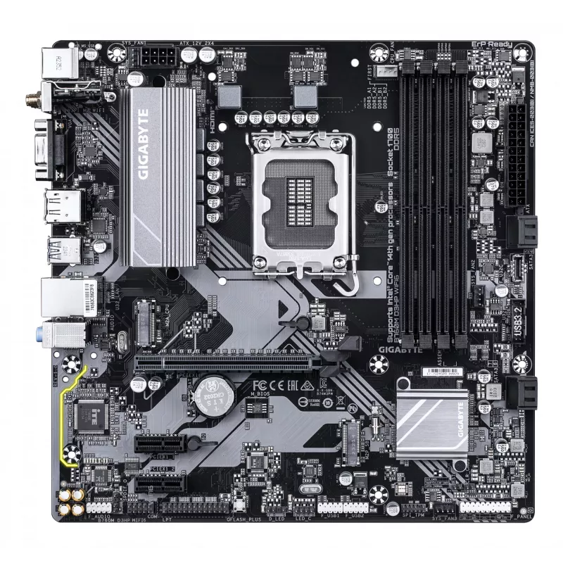 Płyta główna GIGABYTE B760M D3HP WIFI6 - obsługuje procesory Intel Core 14. generacji, 4+1+1 faz cyfrowy VRM, do 5600MHz DDR5, 2xPCIe 4.0 M.2, Wi-Fi 6, GbE LAN, USB 3.2 Gen1