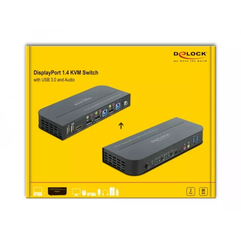 DELOCK Przełącznik KVM DisplayPort 1.4 8K 30Hz USB 3.0 + Audio