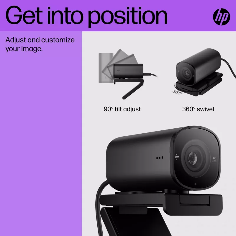 Kamera internetowa HP 965 4K Streaming Webcam, 8 MP, 3840 x 2160 pikseli, Full HD, 60 kl./s, 1280x720@30kl./s, 1280x720@60kl./s, 1920x1080@30kl./s, 1920x1080@60kl./s, 3840x2160@30kl./s, USB