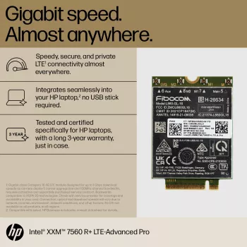 HP XMM 7560 R+ LTE-Advanced Pro WWAN, Chiny, Biznes, -20 - 65 °C, -40 - 85 °C, Windows 10, Windows 11, 42 mm