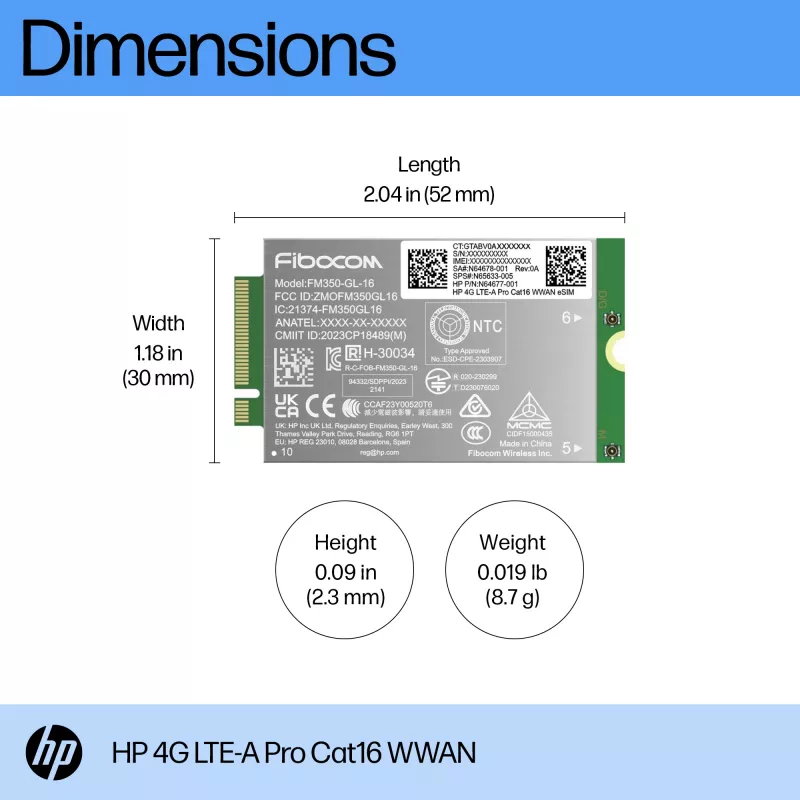 HP 4G LTE-A Pro Cat16 WWAN karty/adapter interfejsu