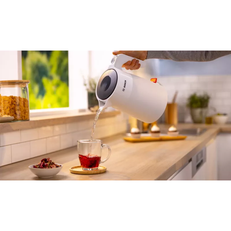 Czajnik elektryczny Bosch TWK2M161, 1,7 l, 2400 W, biały, obudowa z tworzywa sztucznego, podstawa obrotowa 360°
