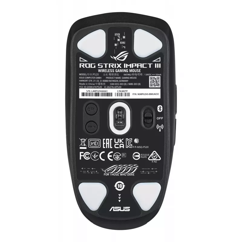 Mysz ASUS ROG Strix Impact III Wireless do gier, oburęczna, RF Wireless + Bluetooth, optyczna, 36000 DPI