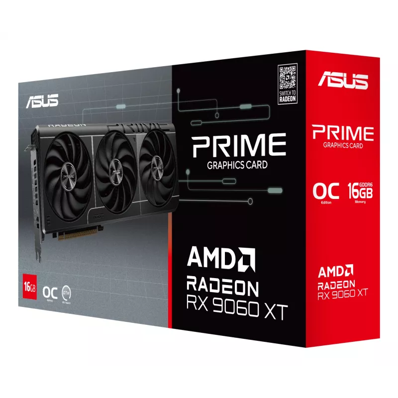 Karta graficzna ASUS Prime Radeon RX 9060 XT 16 GB GDDR6, PCIe 5.0, 128-bit, 3 wentylatory, 2,5-slota