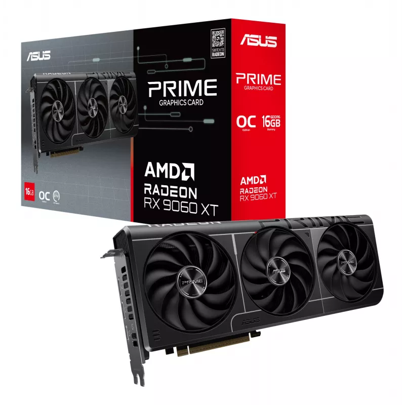 Karta graficzna ASUS Prime Radeon RX 9060 XT 16 GB GDDR6, PCIe 5.0, 128-bit, 3 wentylatory, 2,5-slota