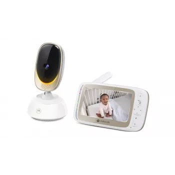 Kamera wideo Motorola VM85 CONNECT — wyświetlacz TFT 5 cali, 480×272, zasięg 300 m, zoom cyfrowy 2×, Wi‑Fi 2,4 GHz/FHSS, audio dwukierunkowe, biała