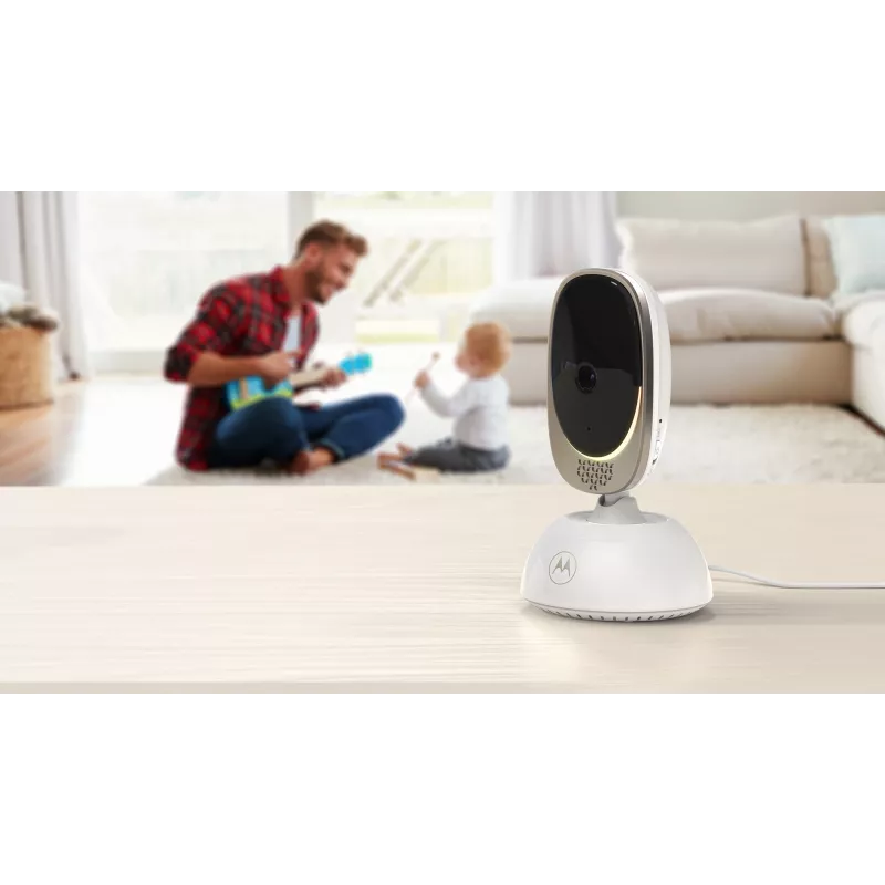 Kamera wideo Motorola VM85 CONNECT — wyświetlacz TFT 5 cali, 480×272, zasięg 300 m, zoom cyfrowy 2×, Wi‑Fi 2,4 GHz/FHSS, audio dwukierunkowe, biała