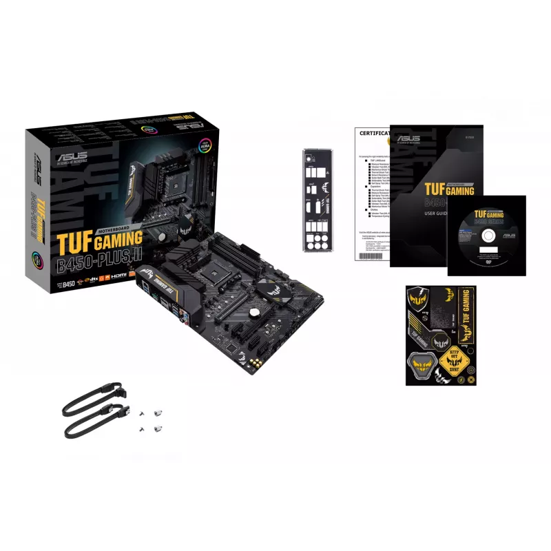 Płyta główna ASUS TUF GAMING B450-PLUS II ATX, AMD B450, Socket AM4, 4×DIMM DDR4, 128GB, 1×M.2, 6×SATA, HDMI 2.0b, DP1.2, Gigabit LAN