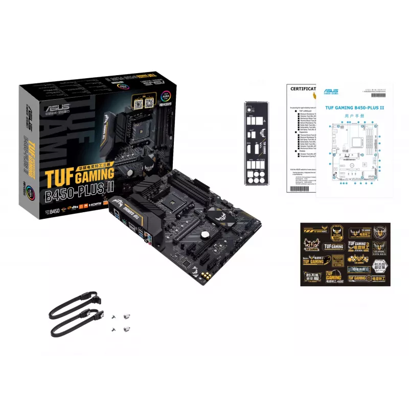 Płyta główna ASUS TUF GAMING B450-PLUS II ATX, AMD B450, Socket AM4, 4×DIMM DDR4, 128GB, 1×M.2, 6×SATA, HDMI 2.0b, DP1.2, Gigabit LAN