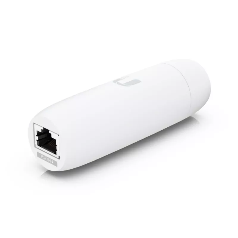 Przejściówka PoE UBIQUITI UACC-ADAPTER-POE-USBC — wejście 48 V, wyjście 5 V 0,25 A, kompaktowa 30,4×30,4×95 mm, biała