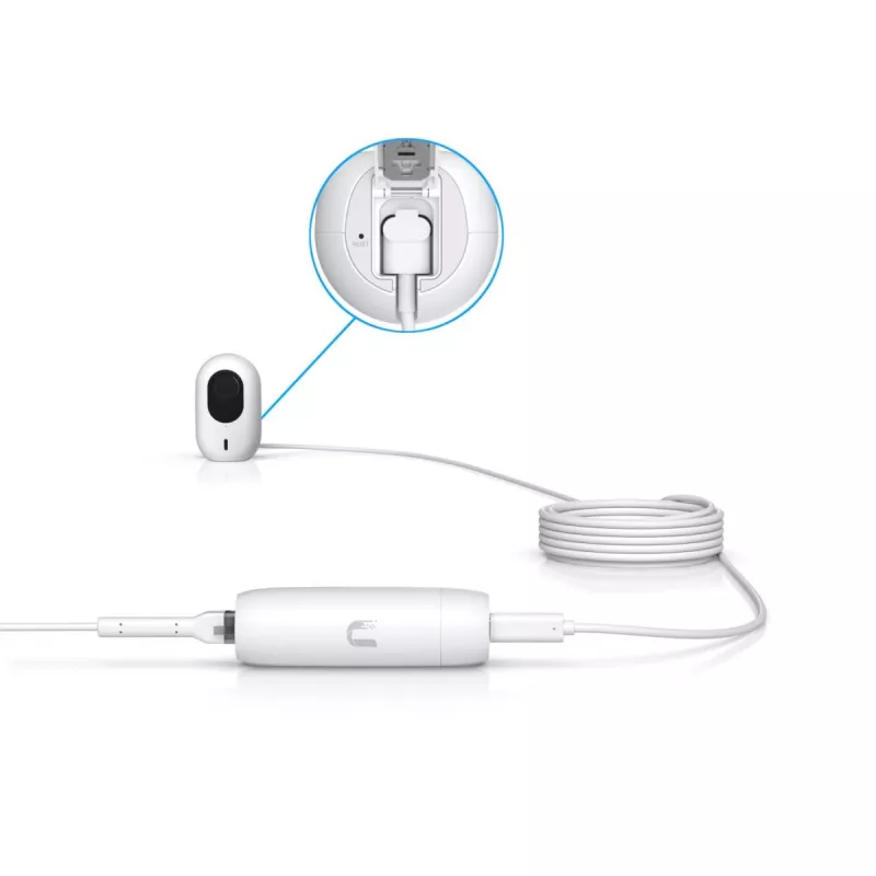 Przejściówka PoE UBIQUITI UACC-ADAPTER-POE-USBC — wejście 48 V, wyjście 5 V 0,25 A, kompaktowa 30,4×30,4×95 mm, biała