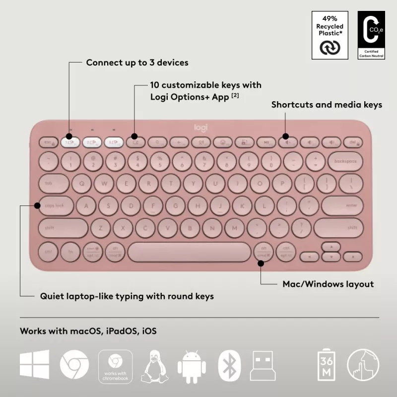 Logitech Pebble 2 Combo Bezprzewodowa Klawiatura i Mysz Różowa QWERTY