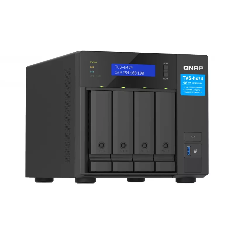 QNAP TVS-H474 NAS Tower Intel® Pentium® G7400 8 GB DDR4 0 TB QuTS hero Czarny