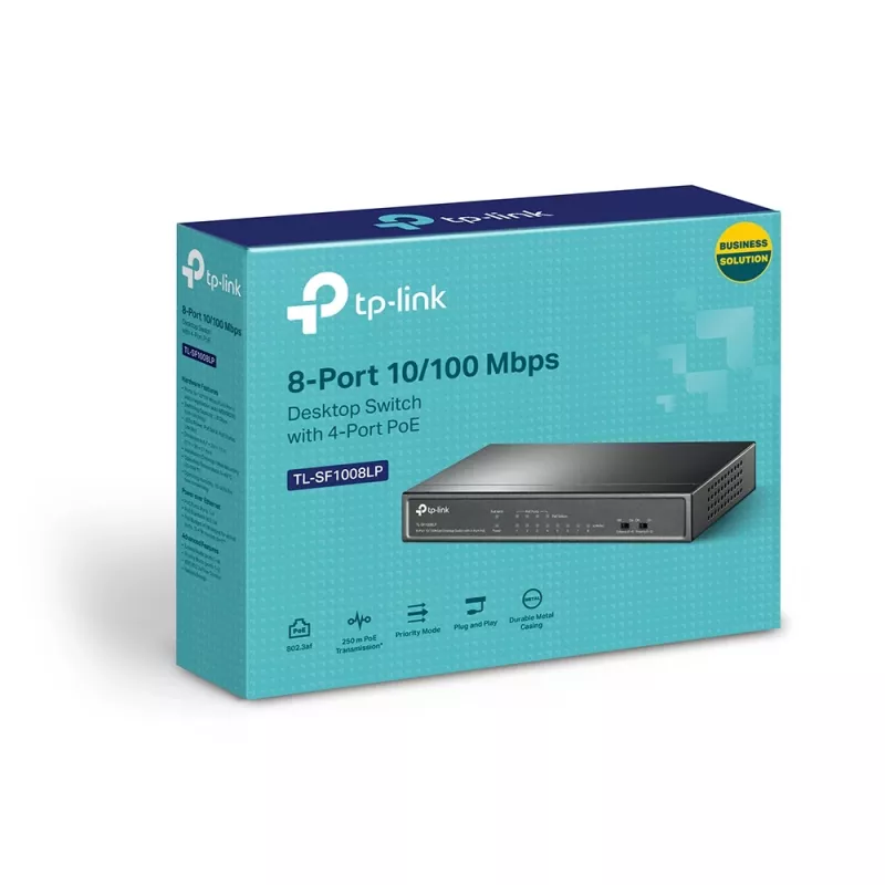 Przełącznik sieciowy TP-Link TL-SF1008LP Niezarządzalny Fast Ethernet (10/100) Power over Ethernet (PoE) Czarny