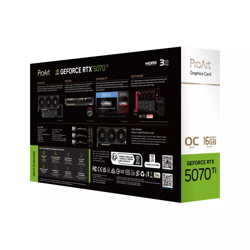 Karta graficzna ASUS ProArt GeForce RTX 5070 Ti 16GB GDDR7, PCIe 5.0, 256-bit, 304mm, 3 wentylatory