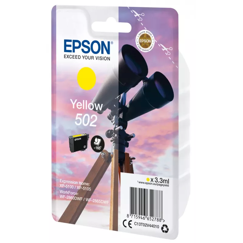 Epson Singlepack Yellow 502 Ink, Standard Yield, Yellow, Pigment-based ink, 3.3 ml, 1 pc(s), 165 pages