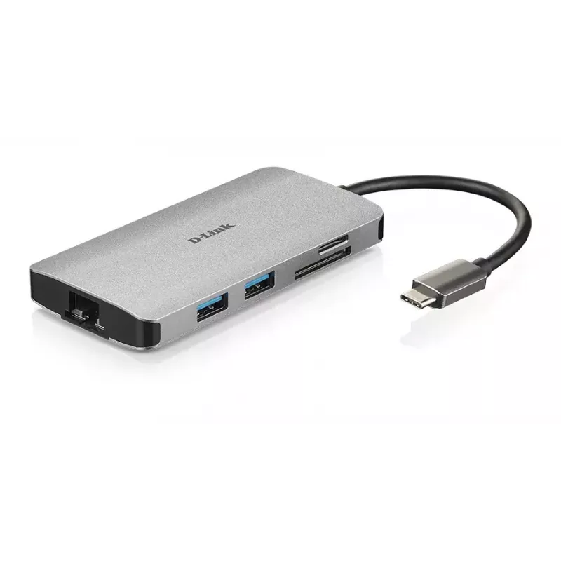 Hub USB-C D-Link 8 w 1 z HDMI/Ethernet/Czytnikiem kart/Zasilaniem Power Delivery