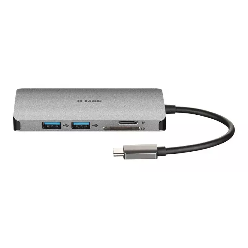 Hub USB-C D-Link 8 w 1 z HDMI/Ethernet/Czytnikiem kart/Zasilaniem Power Delivery