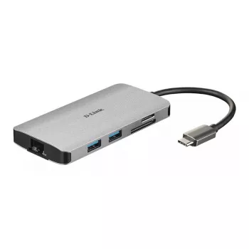 Hub USB-C D-Link 8 w 1 z HDMI/Ethernet/Czytnikiem kart/Zasilaniem Power Delivery