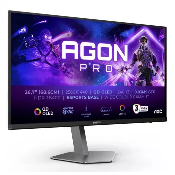 Monitor komputerowy AOC AGON PRO AG276QZD2 67,3 cm (26,5 cala) 2560 x 1440 pikseli Quad HD QD-OLED Czarny, Szary