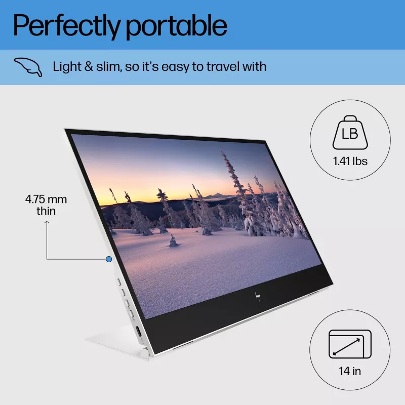 Monitor przenośny HP E-Series E14 G4, 35,6 cm (14 cali), 1920 x 1080 pikseli, Full HD, LCD, 5 ms, Srebrny