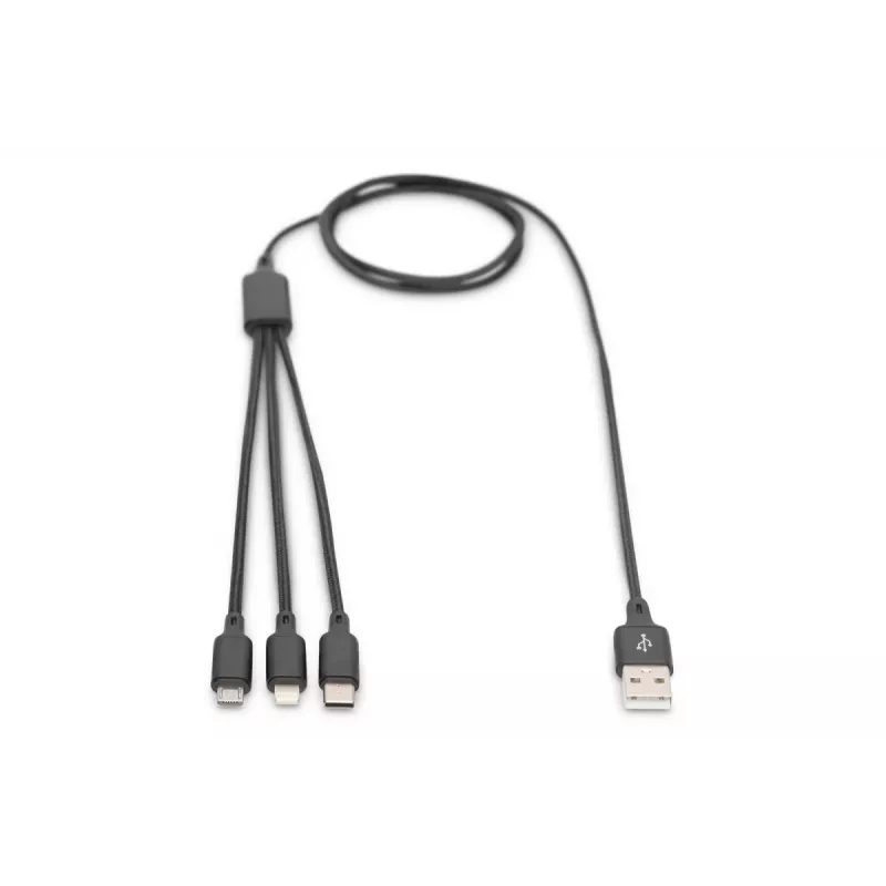 Kabel ładujący DIGITUS 3-w-1 USB A-Lightning + micro B + Type-C 1 m