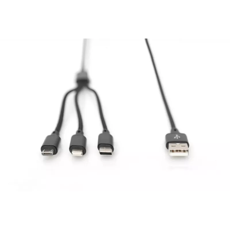 Kabel ładujący DIGITUS 3-w-1 USB A-Lightning + micro B + Type-C 1 m