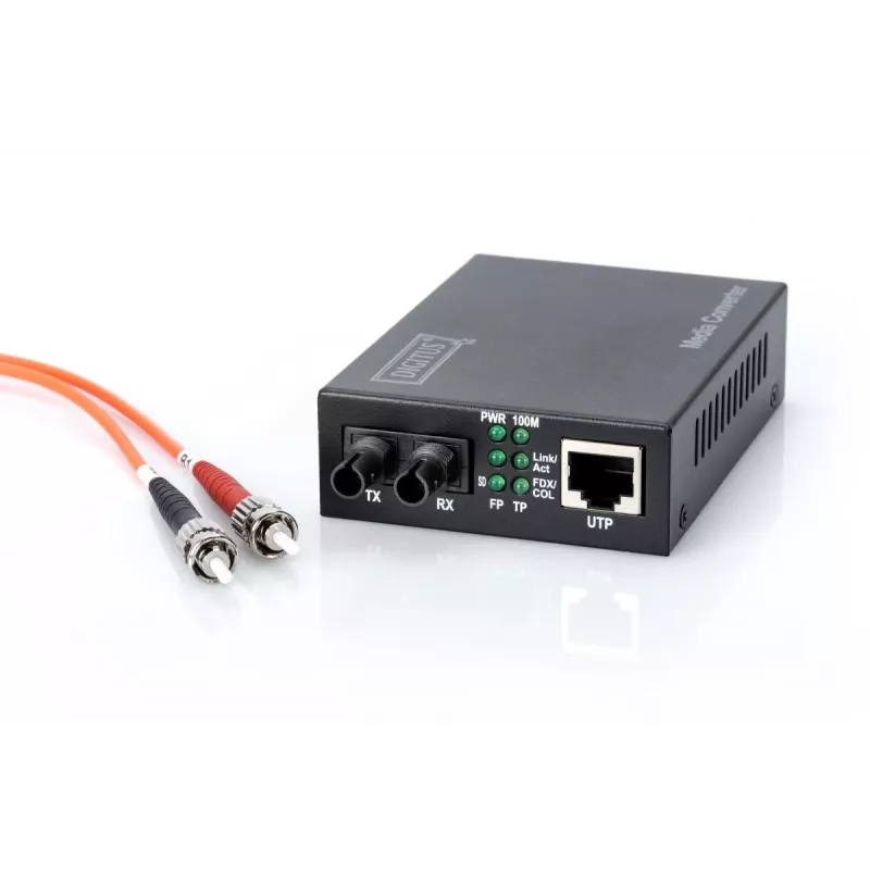 DIGITUS Konwerter mediów, wielomodowy 10/100Base-TX na 100Base-FX, w zestawie zasilacz, złącze ST, do 2 km
