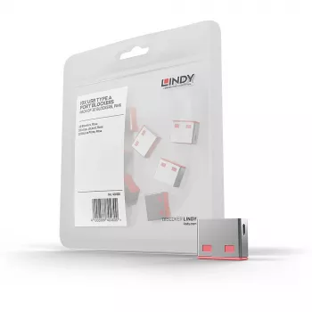 Lindy blokady portów USB (bez klucza) - opakowanie 10 szt., różowy, blokada portu, USB Type-A, różowy, akrylonitryl-butadien-styren (ABS), 10 szt., woreczek foliowy