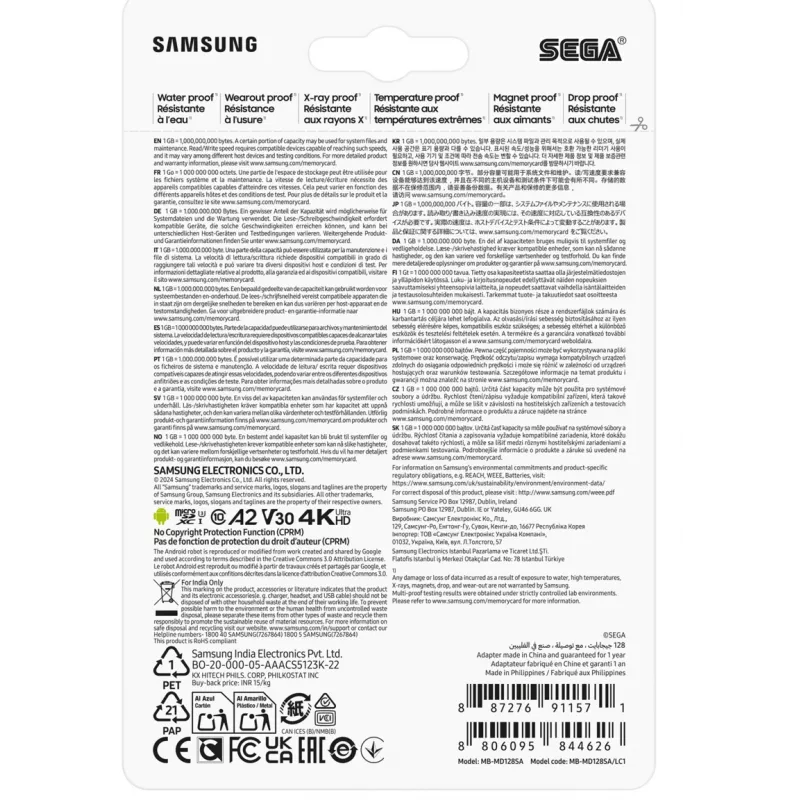 Karta pamięci MicroSDXC Samsung MB-MD128S, 128 GB, UHS-I, Klasa 10, U3, odczyt do 180 MB/s, zapis 130 MB/s
