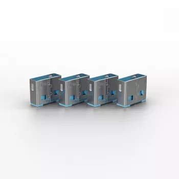 Lindy Blokada portu USB - zestaw 4 szt., kod koloru: niebieski, blokada portu + klucz, USB typu A, niebieski, ABS, 5 szt., woreczek foliowy