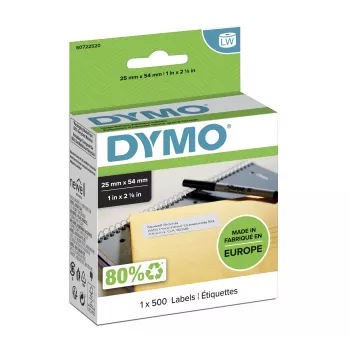 Autentyczne etykiety zwrotne DYMO LabelWriter | 25 mm x 54 mm | Samoprzylepne | Rolka 500 łatwo odklejalnych etykiet | do drukarek etykiet LabelWriter | Wyprodukowano w Europie