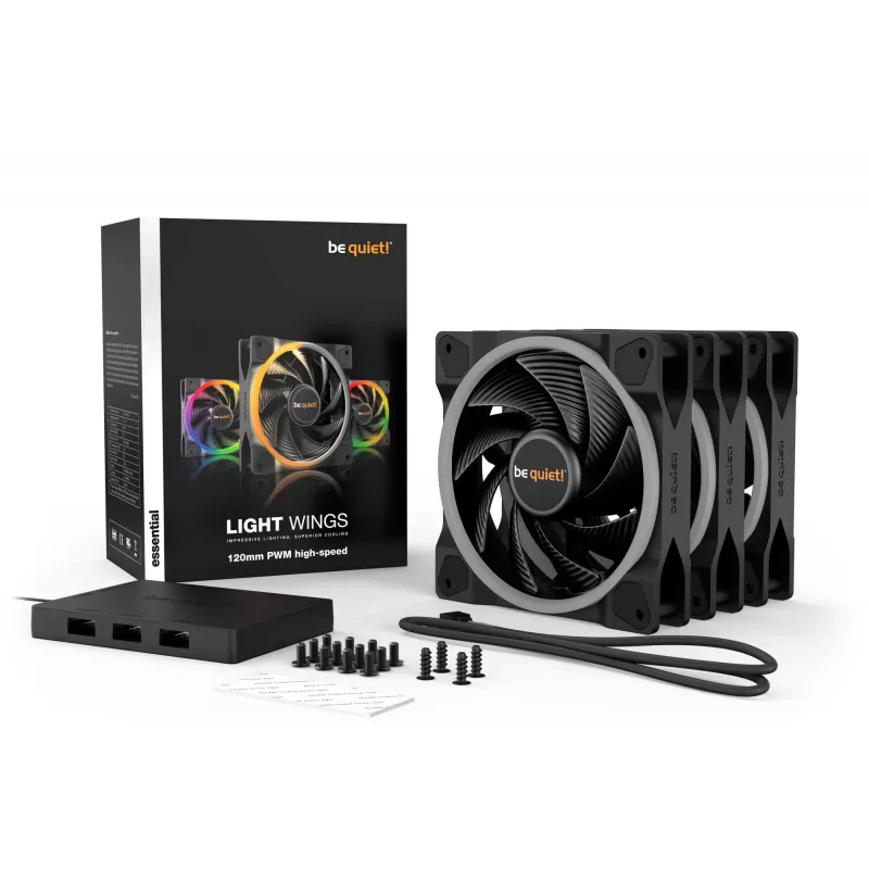 be quiet Light Wings 120mm ARGB PWM High Speed Fan Czarny 3 Pack