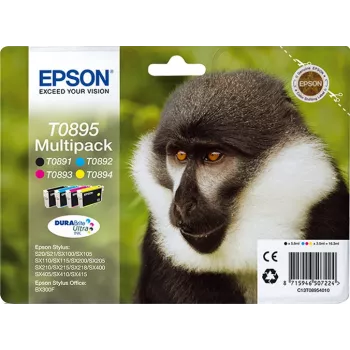Epson Monkey Multipack 4-kolory T0895 DURABrite Ultra Ink, Czarny, Cyjan, magenta, Żółty, 5.8 ml, 3.5 ml, 1 szt., Wielopak