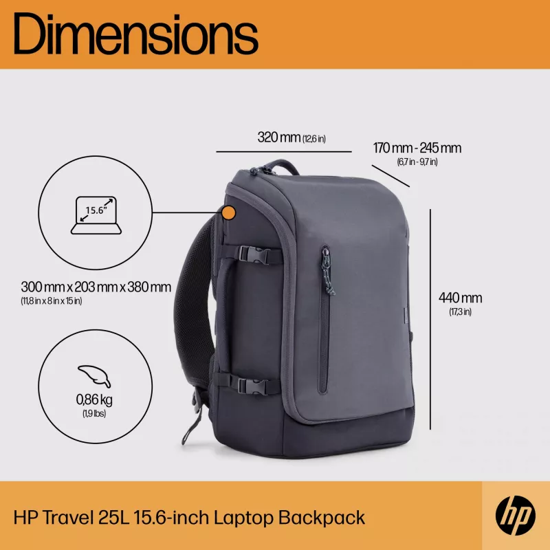HP Travel 25 Liter 15.6 Iron szary Laptop Backpack, plecak, 39,6 cm (15,6 cala), 860 g