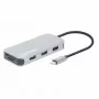 Stacja dokująca Manhattan USB-C z czytnikiem kart, Porty (x6): Ethernet, HDMI, USB-A (x3) i USB-C, z funkcją Power Delivery (100 W) do portu USB-C (uwaga: wymagana dodatkowa ładowarka sieciowa USB-C i kabel USB-C), uniwersalna do wszystkich urządzeń, kabel 15 cm, aluminium, srebrny