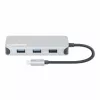 Stacja dokująca Manhattan USB-C z czytnikiem kart, Porty (x6): Ethernet, HDMI, USB-A (x3) i USB-C, z funkcją Power Delivery (100 W) do portu USB-C (uwaga: wymagana dodatkowa ładowarka sieciowa USB-C i kabel USB-C), uniwersalna do wszystkich urządzeń, kabel 15 cm, aluminium, srebrny
