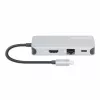 Stacja dokująca Manhattan USB-C z czytnikiem kart, Porty (x6): Ethernet, HDMI, USB-A (x3) i USB-C, z funkcją Power Delivery (100 W) do portu USB-C (uwaga: wymagana dodatkowa ładowarka sieciowa USB-C i kabel USB-C), uniwersalna do wszystkich urządzeń, kabel 15 cm, aluminium, srebrny