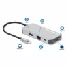 Stacja dokująca Manhattan USB-C z czytnikiem kart, Porty (x6): Ethernet, HDMI, USB-A (x3) i USB-C, z funkcją Power Delivery (100 W) do portu USB-C (uwaga: wymagana dodatkowa ładowarka sieciowa USB-C i kabel USB-C), uniwersalna do wszystkich urządzeń, kabel 15 cm, aluminium, srebrny